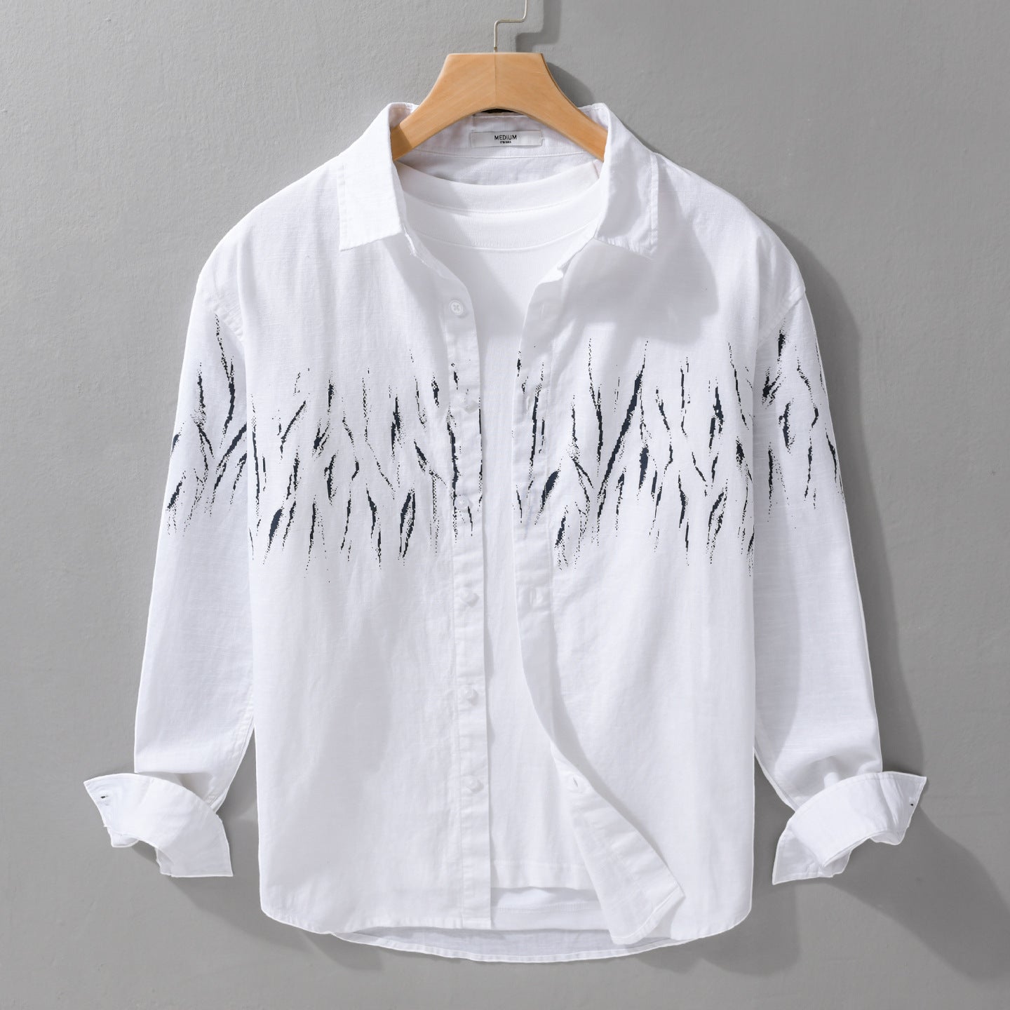 Men's Lightweight Linen-Cotton Shirt with Abstract Brush Print and Relaxed Fit Chichicherry