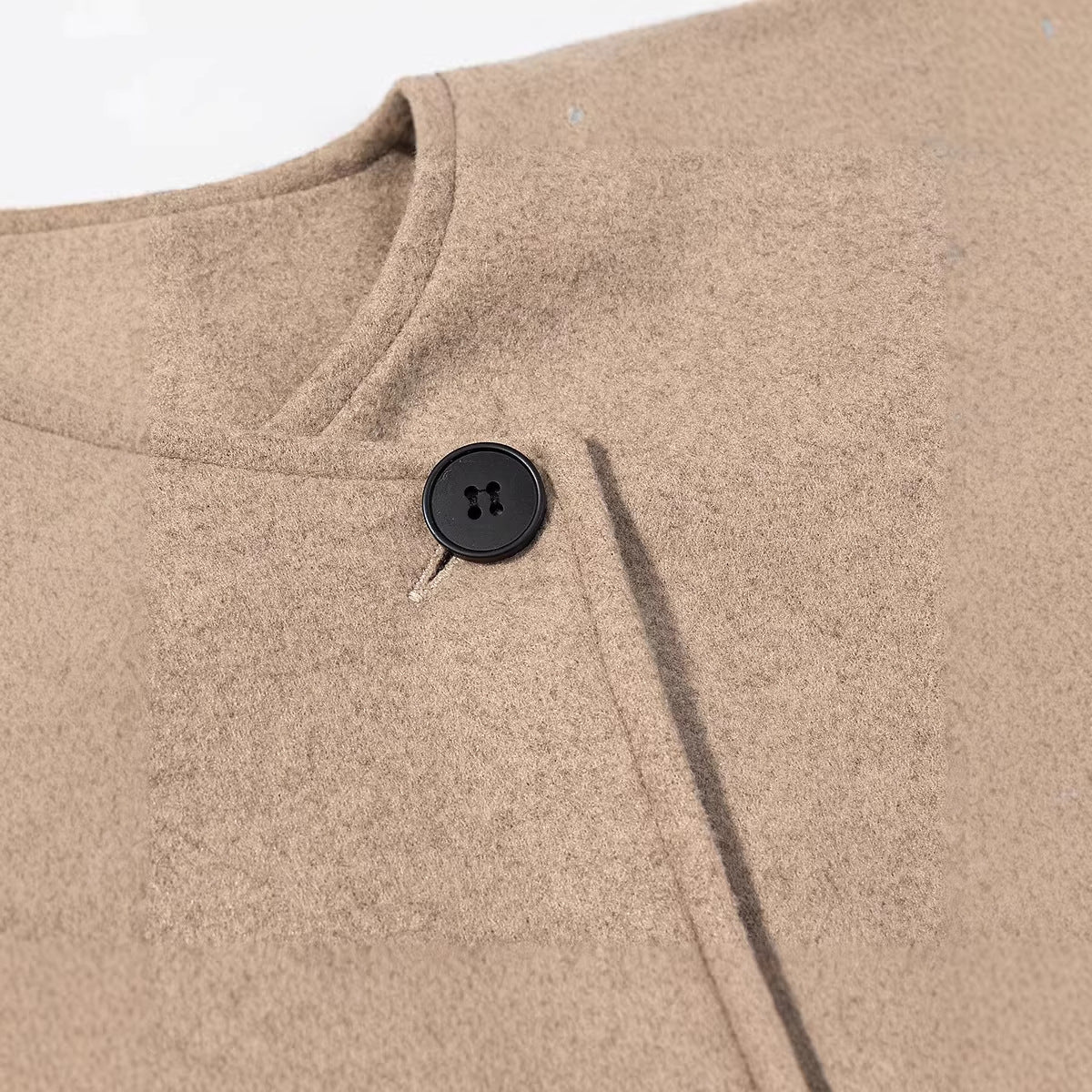 Women's Short Cut Wool Mix Boxy Jacket with Asymmetrical Button Placket Chichicherry
