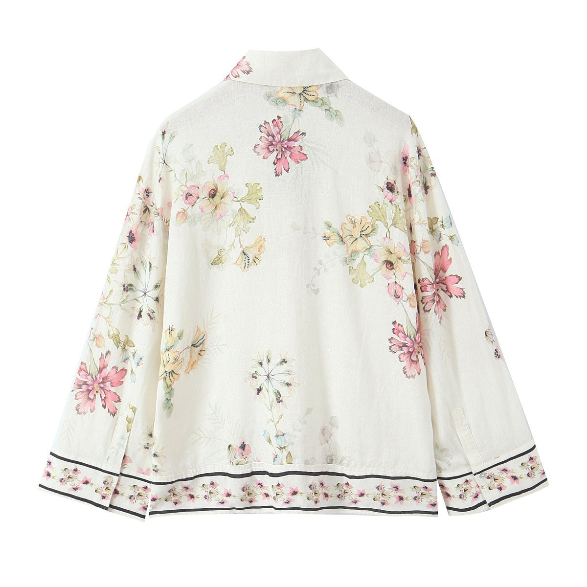 Women's loose-fitting floral button-down blouse with border print Chichicherry