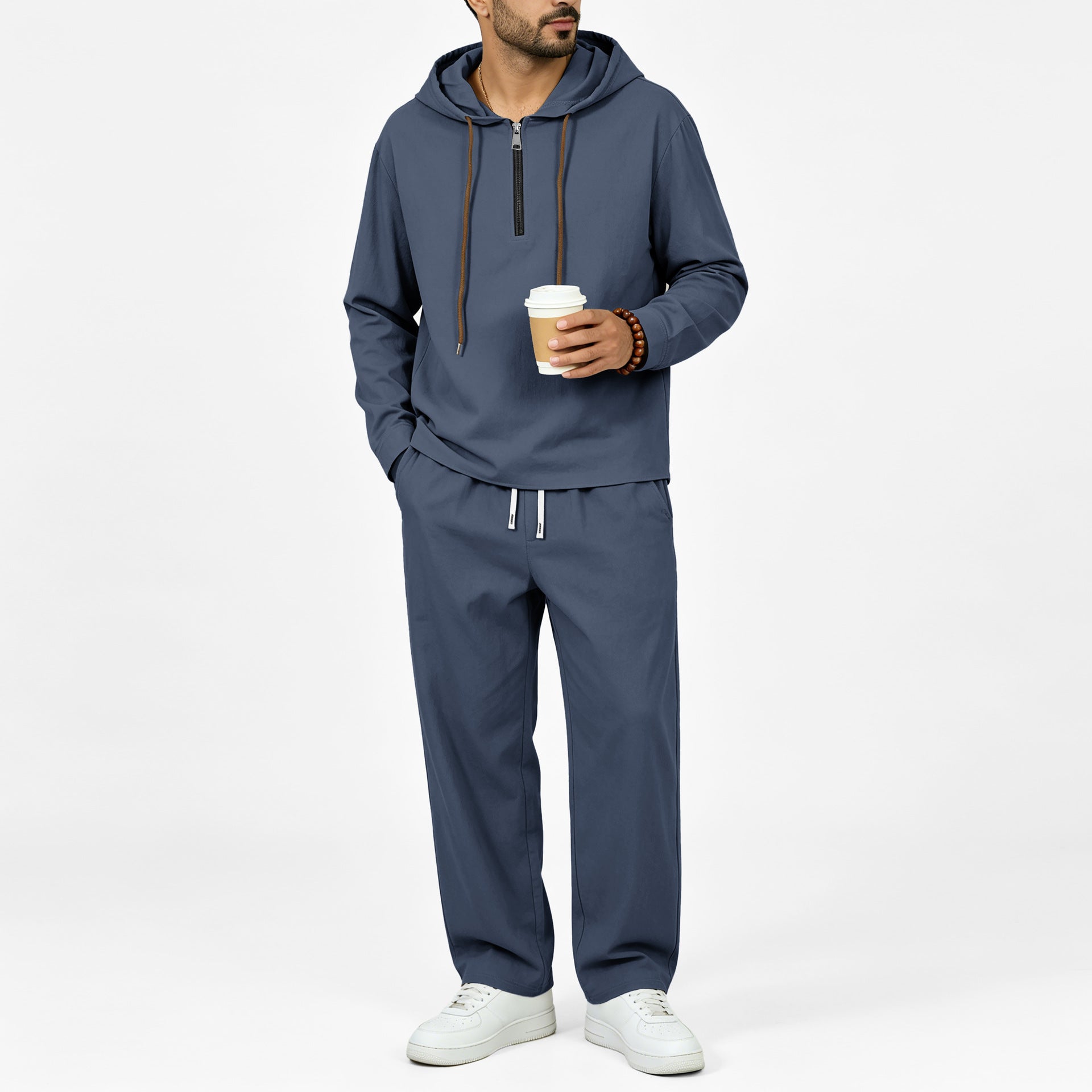 Men's Lightweight Half-Zip Hoodie in Relaxed Fit with Drawstring Chichicherry