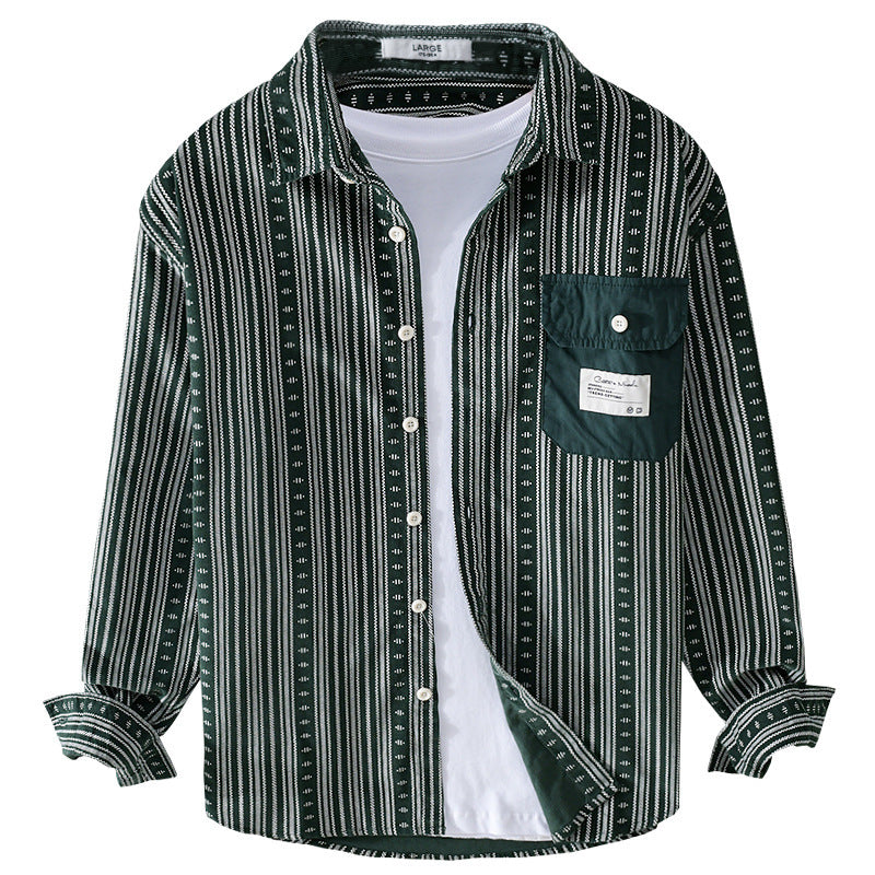 Men's Loose Ethno Stripe Shirt in Cotton Blend with Contrasting Breast Pocket Chichicherry