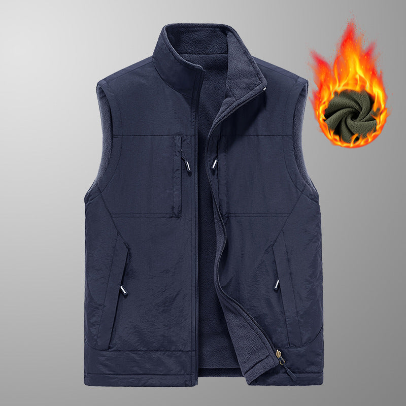 Men's padded thermo-fleece vest with water-repellent nylon shell and high stand-up collar Chichicherry