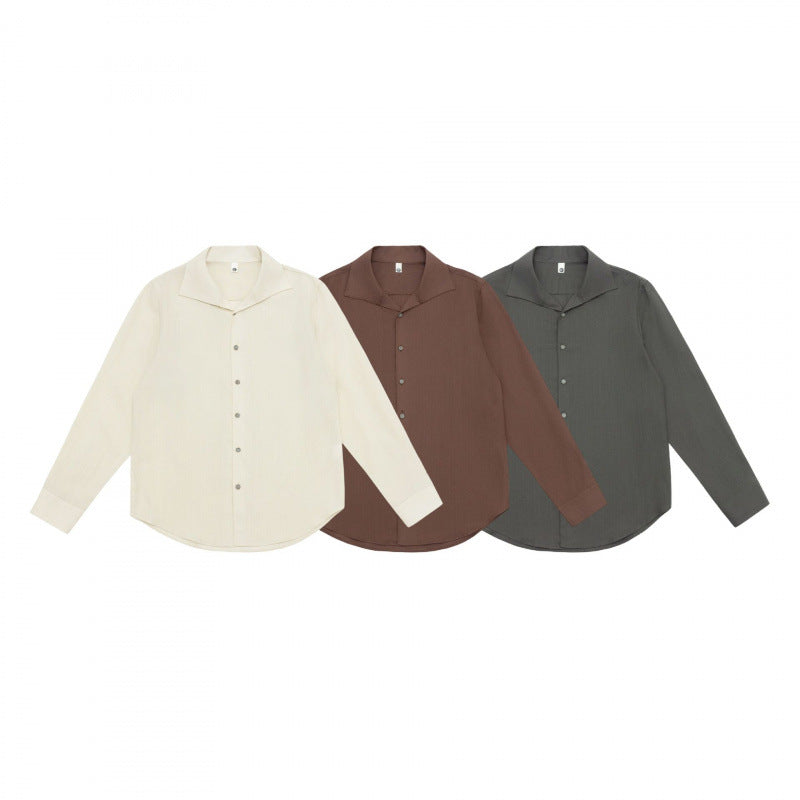 Men's Lightweight Long Sleeve Shirt with Open Lapel Collar and Boxy Cut Chichicherry