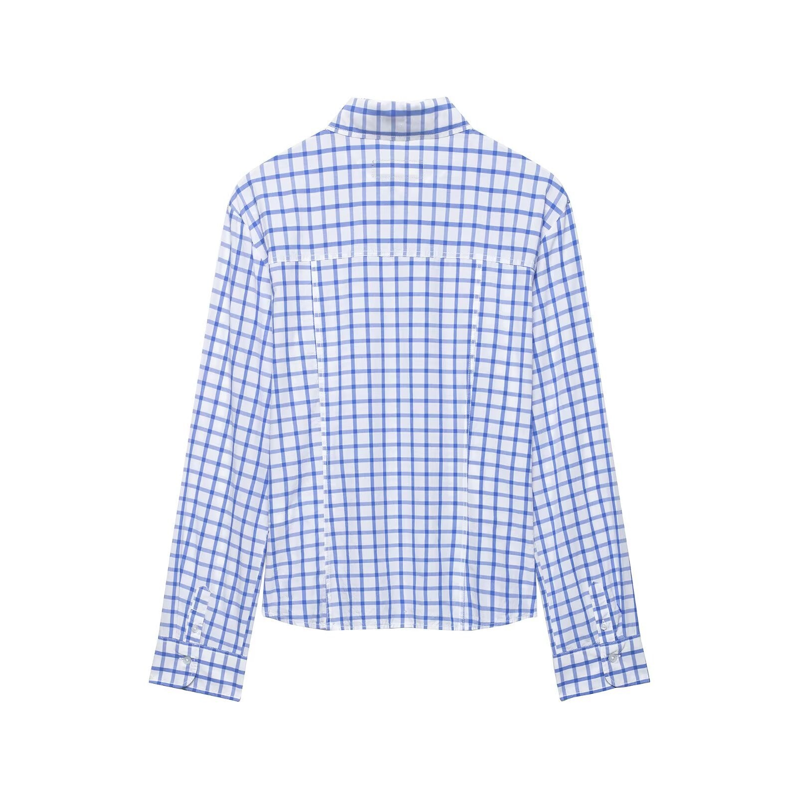Women's tailored checkered shirt blouse made of cotton blend with Kent collar Chichicherry