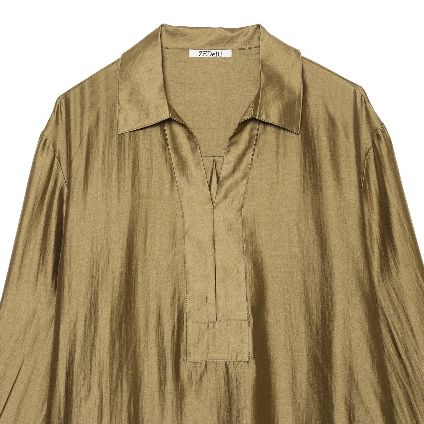 Women's Oversized Satin Blouse with Shirt Collar, Concealed Button Placket and Cuffs Chichicherry