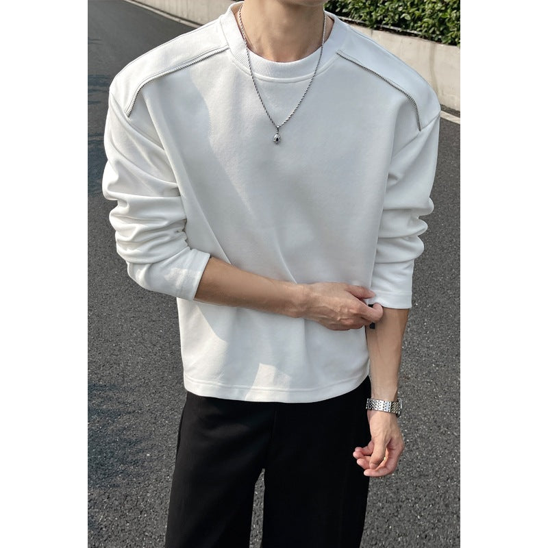 Men's Oversize Round Neck Sweatshirt with Dropped Shoulder and Decorative Stitching Chichicherry
