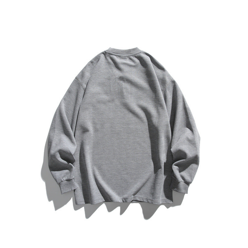 Unisex Oversize Waffle Henley with Raglan Sleeves and Chest Pocket Chichicherry