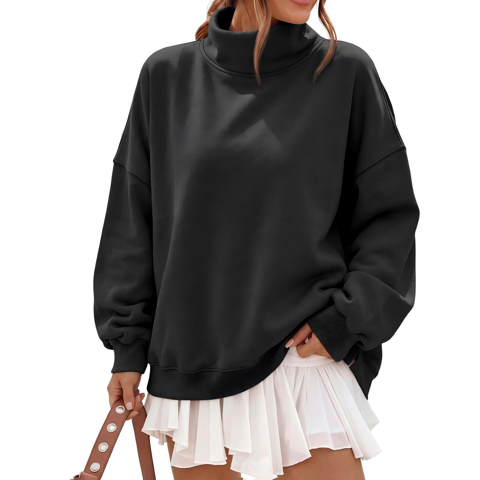 Women's Oversize Sweatshirt with Roll Neck and Dropped Shoulders Chichicherry