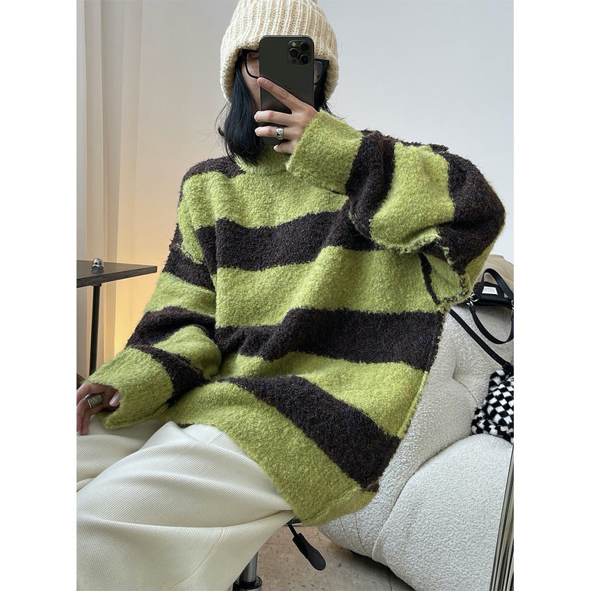 Women Cozy Oversized Knit Dress with Boucle Structure and Round Neckline Chichicherry