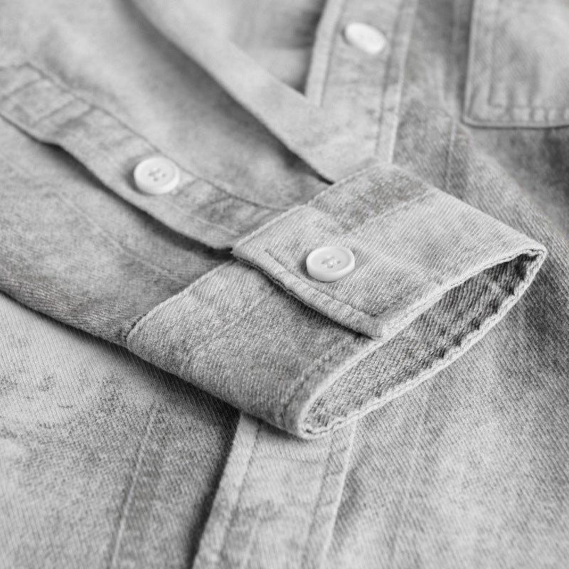 Men's Stonewashed Denim Overshirt in Vintage Wash Look with Chest Pocket and Relaxed Fit Chichicherry