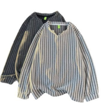 Damen Feinstrick-Pullover mit feiner Waffelstruktur, V-Notch-Ausschnitt und legerer Oversize-Passform Chichicherry
