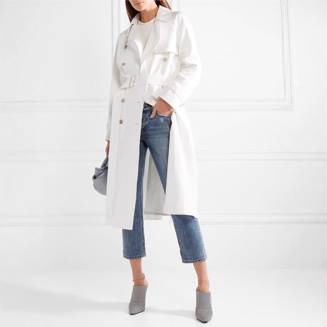Women's Mid-Length Single-Breasted Trench Coat with Storm Flap and Adjustable Cuffs Chichicherry