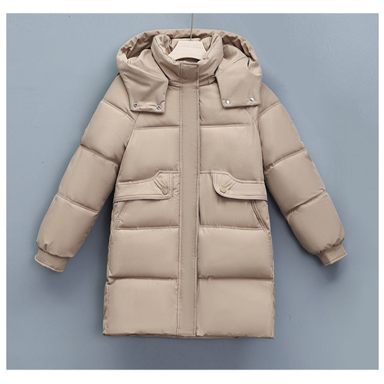 Women's long thermally insulated parka with removable hood, concealed zipper and flap pockets Chichicherry