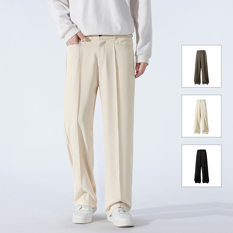 Men's Wide Crepe Trousers with Pleat and Straight Press Fold Chichicherry