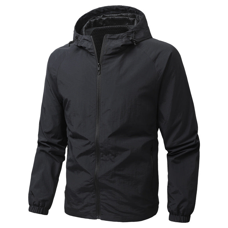 Men's Lightweight Hooded Windbreaker with Mesh Lining, Full-Length Zipper & Elastic Cuffs Chichicherry