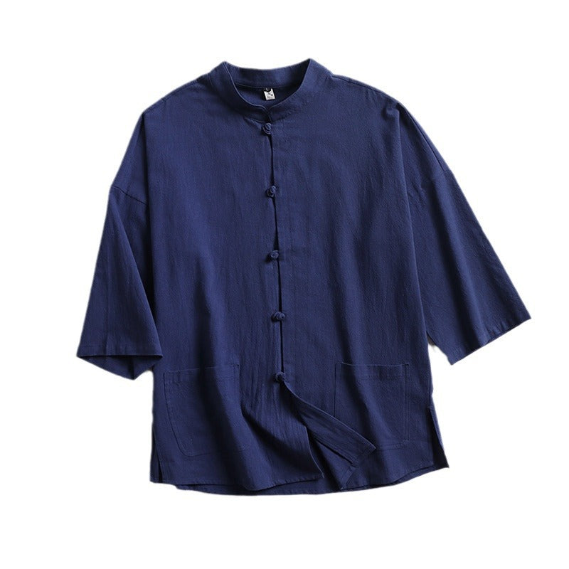 Unisex Locker cut Linen-Cotton Jacket with Stand Collar Chichicherry