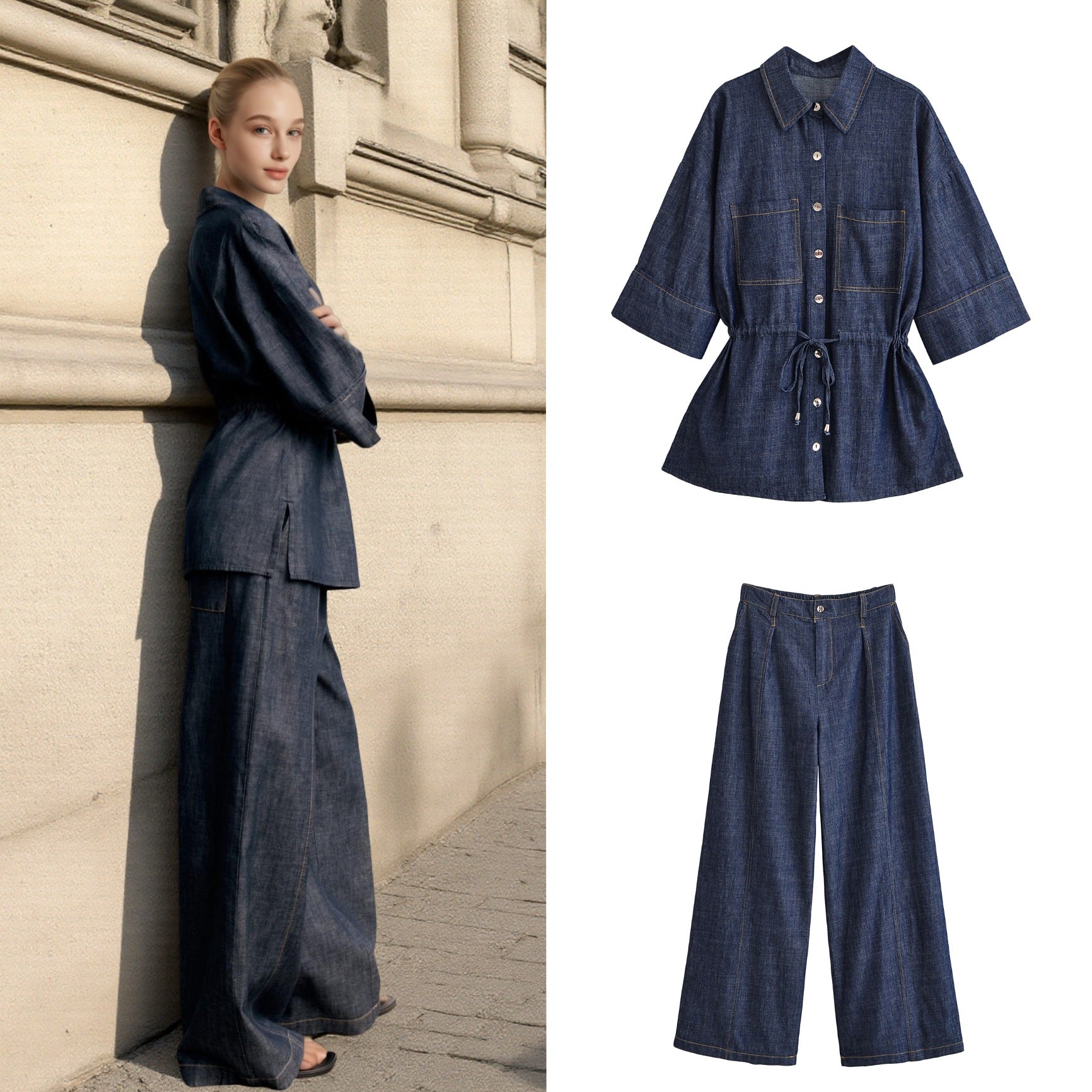 Women's Wide High-Waist Denim Pants with Crease and Wide Leg Chichicherry