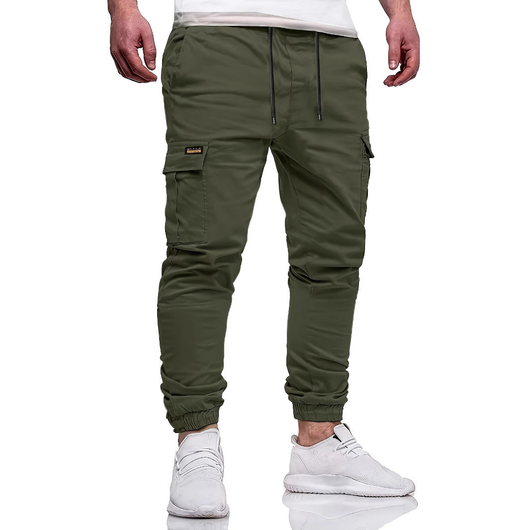 Men's Tapered Cargo Jogging Pants with Drawstring, Ankle Cuff & Multiple Pockets Chichicherry