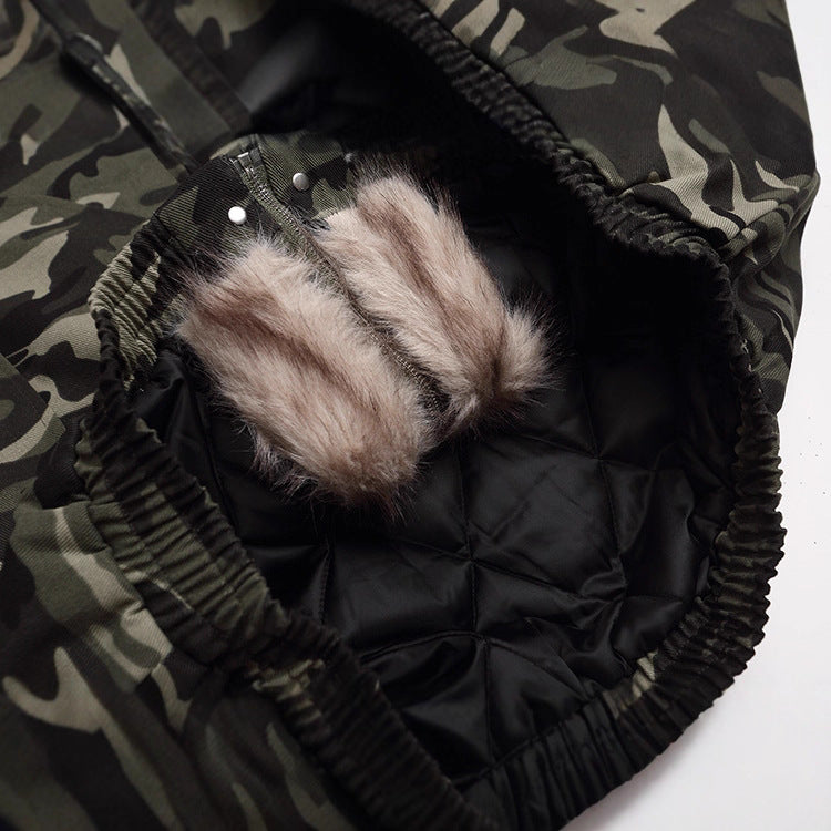 Unisex Padded Hooded Jacket in Camouflage Pattern with Teddy Lining and Elastic Hem Chichicherry