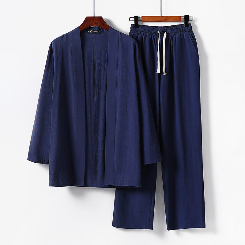 Men's Loose Kimono Loungewear Set made of lightweight cotton blend with elastic drawstring pants Chichicherry