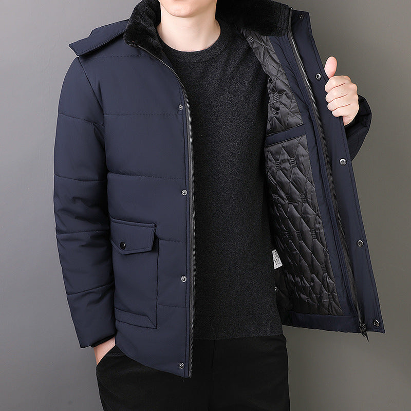 Men's short-cut quilted thermo quilted jacket with quilted lining and faux fur collar Chichicherry