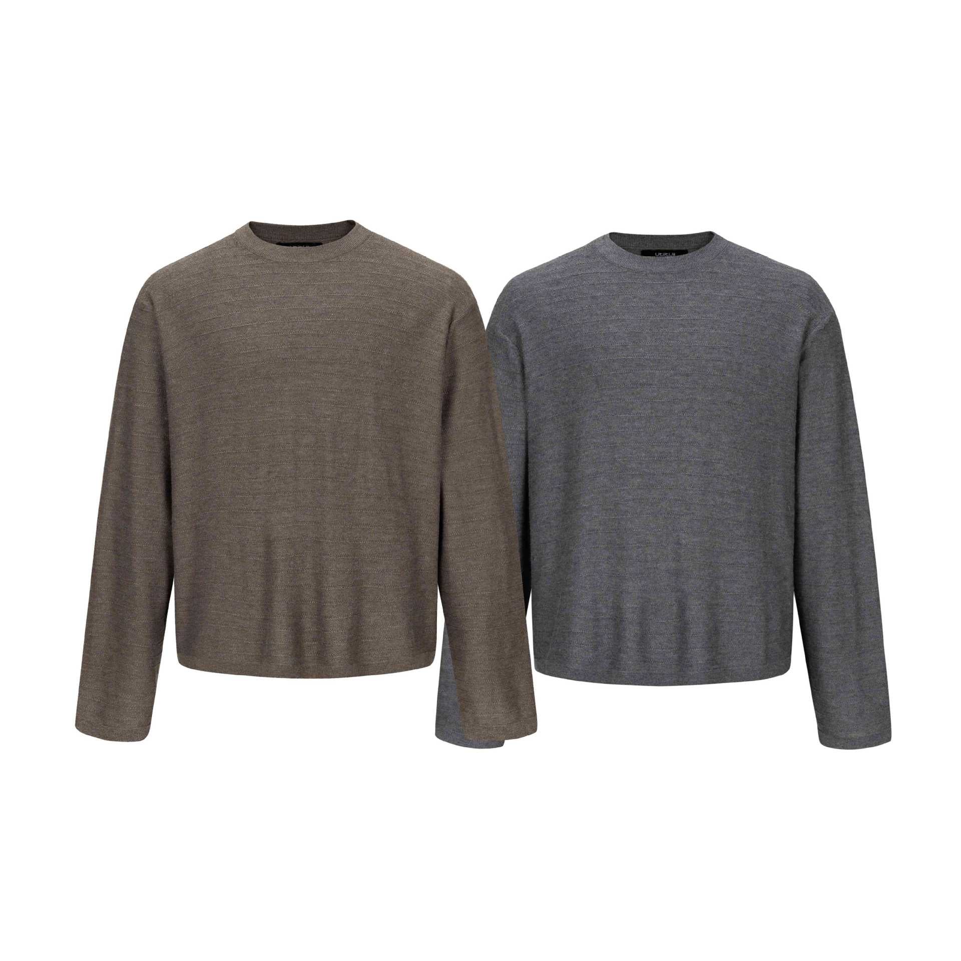 Unisex fine knit crew neck pullover with fine vertical texture and straight hem Chichicherry