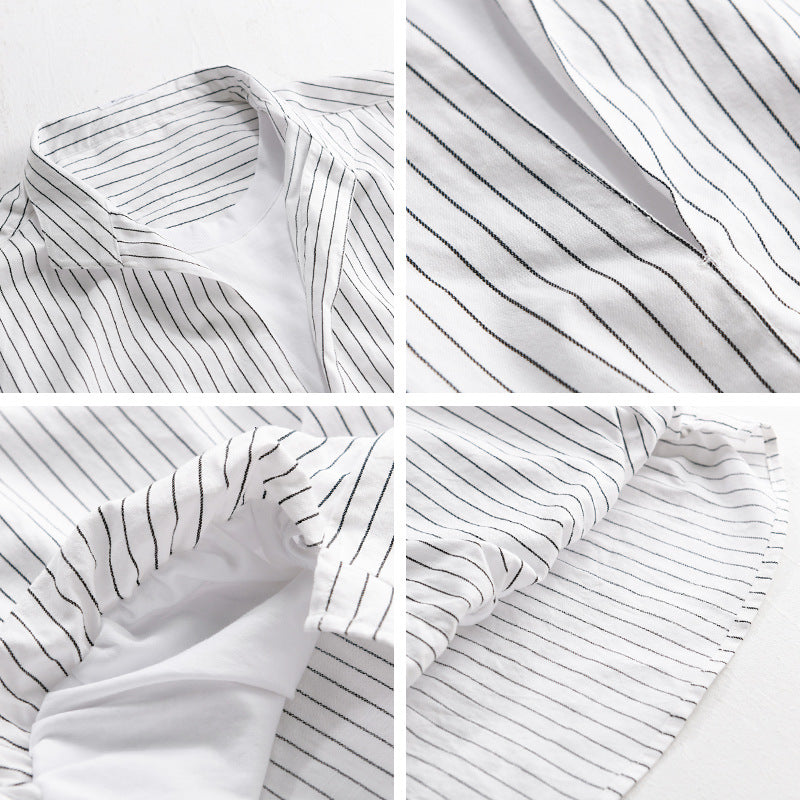 Men Striped Oversized Shirt with Kent Collar and Concealed Button Placket Chichicherry