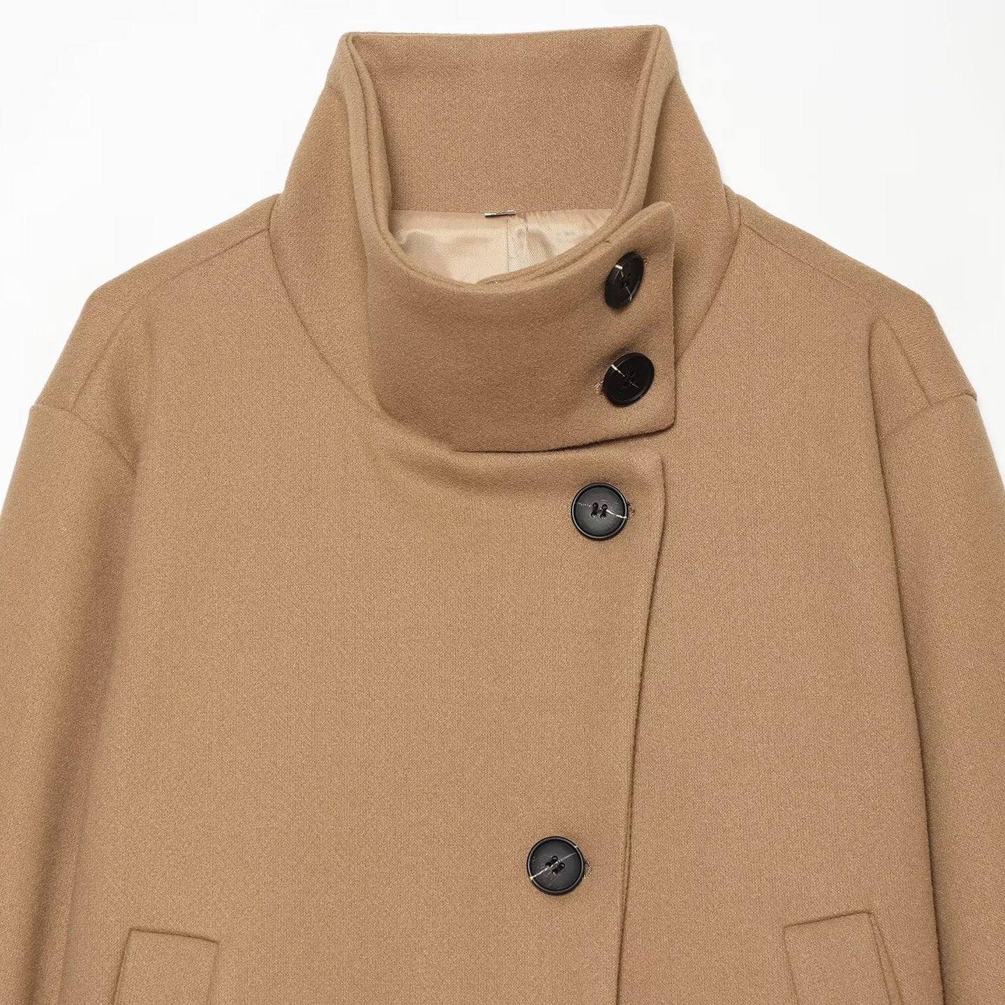 Women's Short Cape Jacket made of Wool Blend with High Roll Neck and Cuff Detail Chichicherry