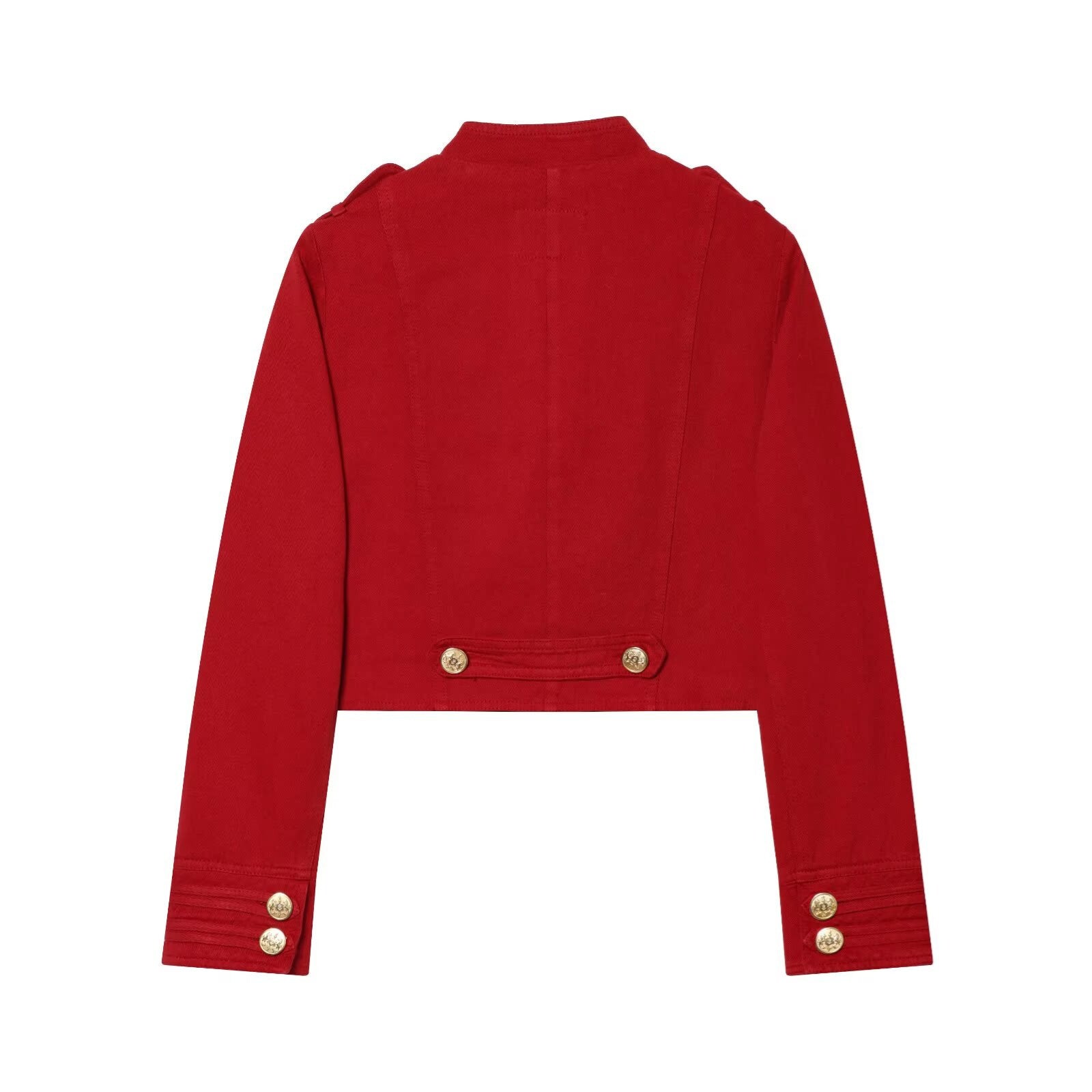 Women's Short Military-Inspired Jacket with Stand Collar and Decorative Buttons Chichicherry