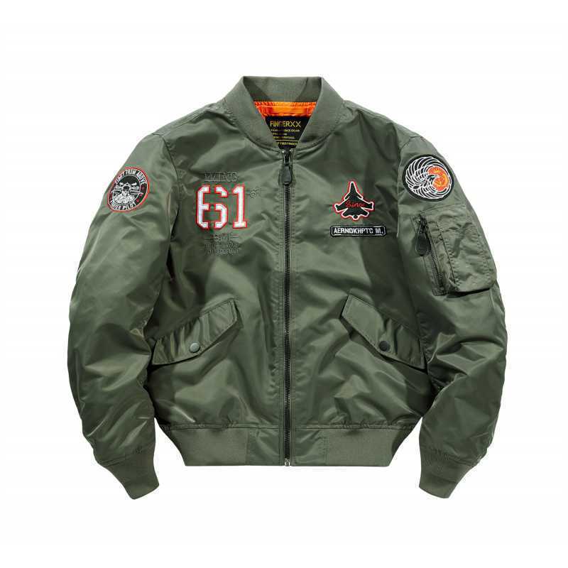 Men's short-cut flight bomber jacket with emblem patch, sleeve utility pocket and contrasting interior lining Chichicherry