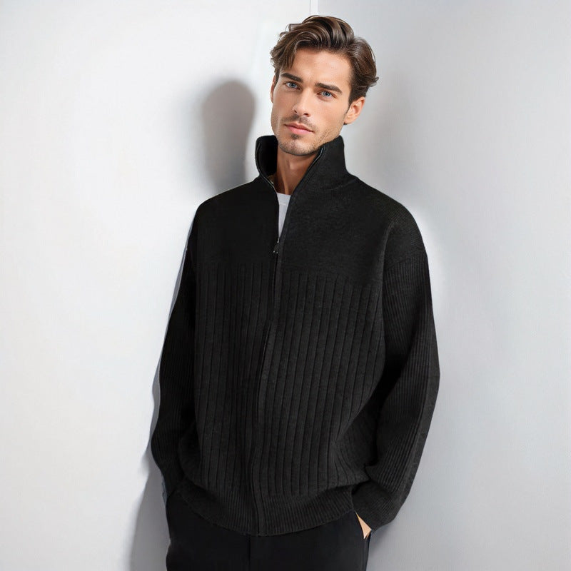 Herren Halbzip-Strickpullover mit hohem Stehkragen und breitem Rippenmuster Chichicherry
