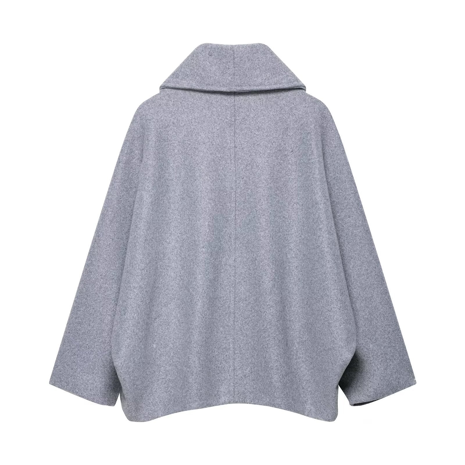 Women Boxy Wool Blend Cape Coat with Wide Shawl Collar and Double Button Placket Chichicherry