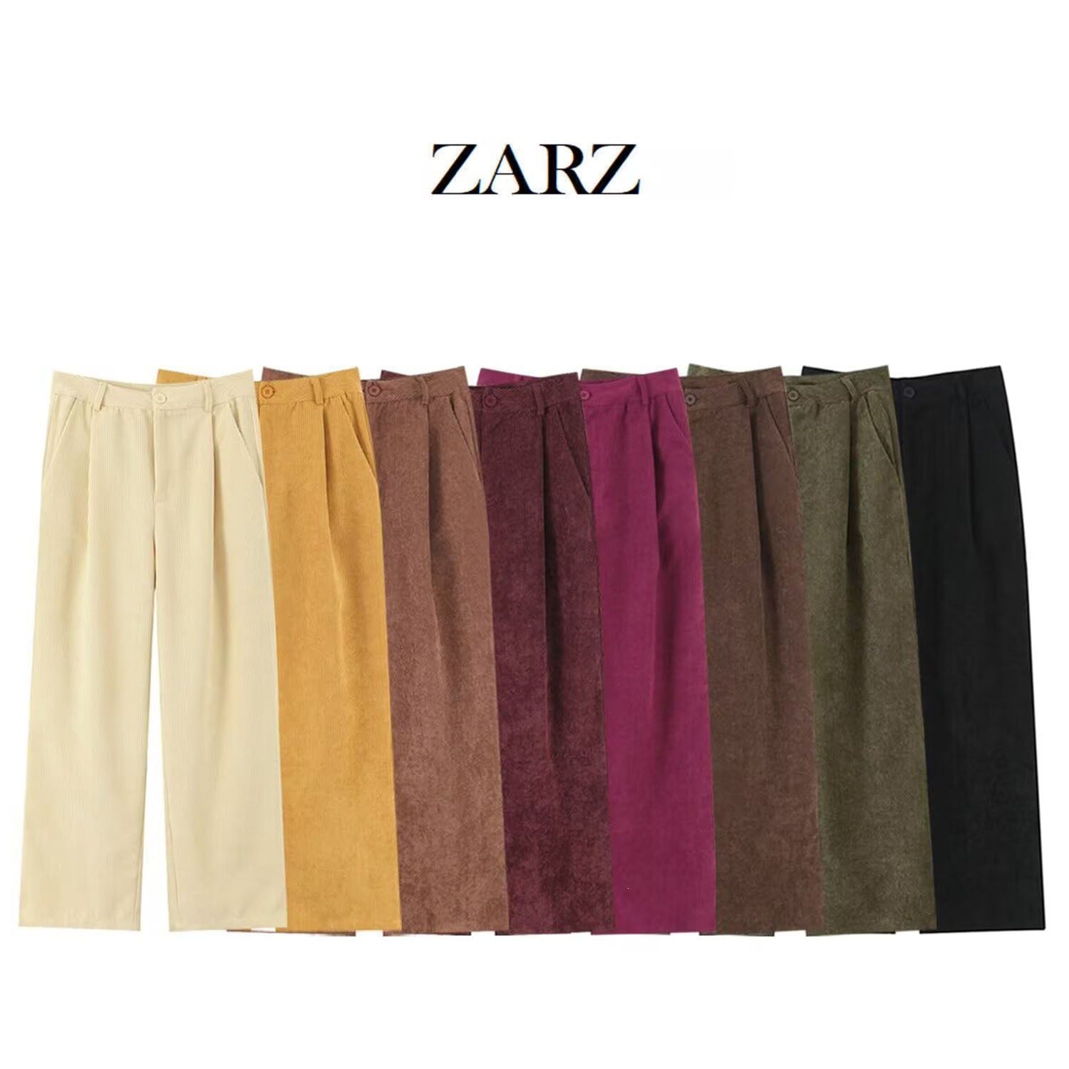 Women High-Waisted Cord Pants with Wide Leg and Pleats Chichicherry