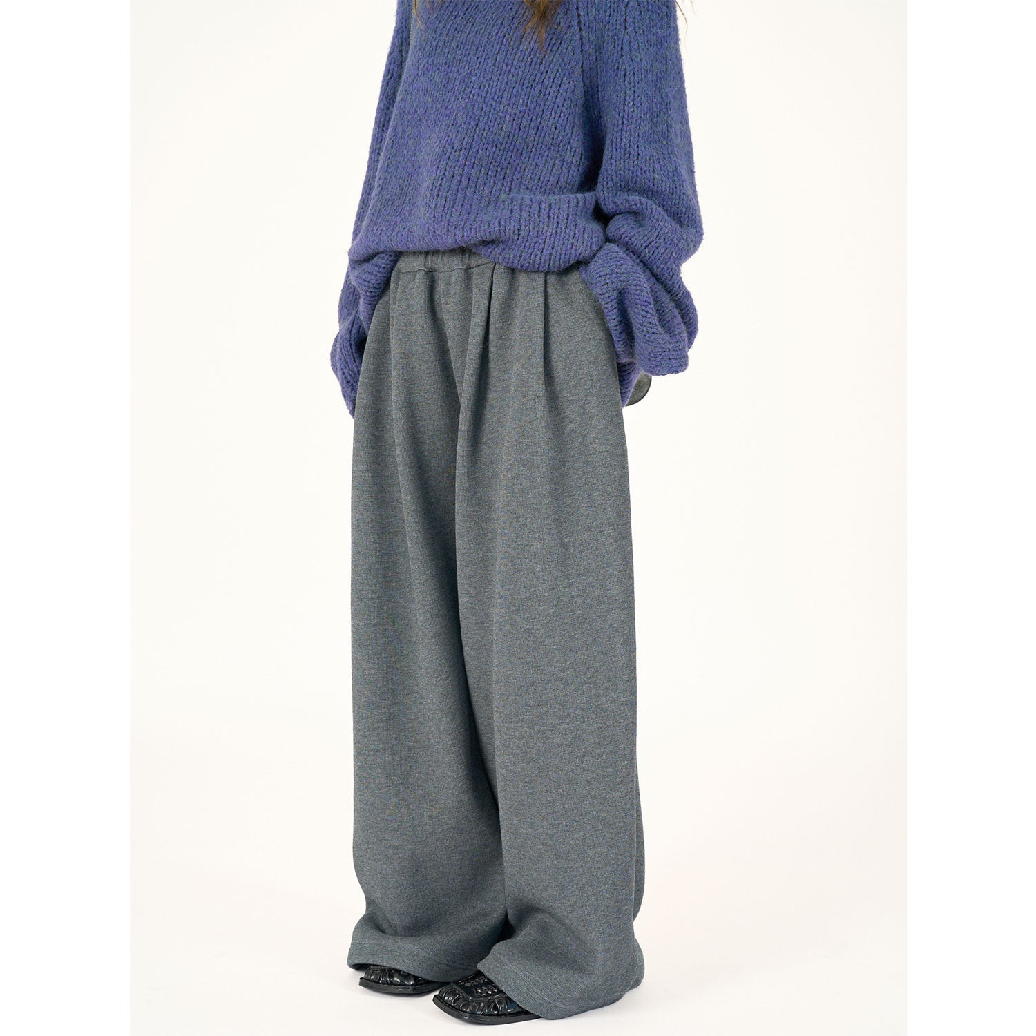 Women's High-Waisted Relaxed Palazzo Trousers with Pleats and Elastic Comfort Waist Chichicherry