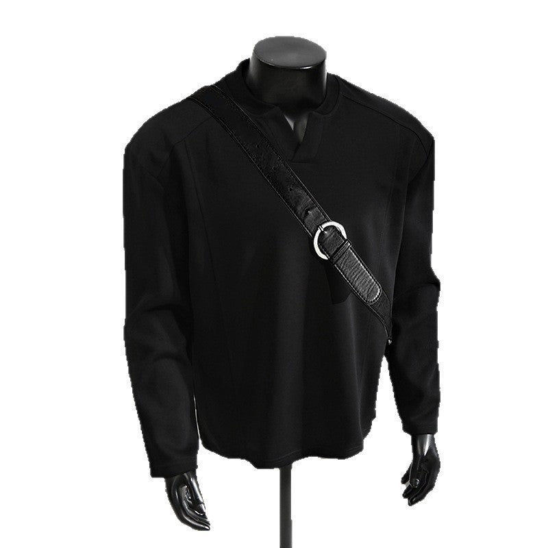 Men's Oversize Long Sleeve Shirt with V Notch Collar, minimalist cut and soft cotton blend Chichicherry