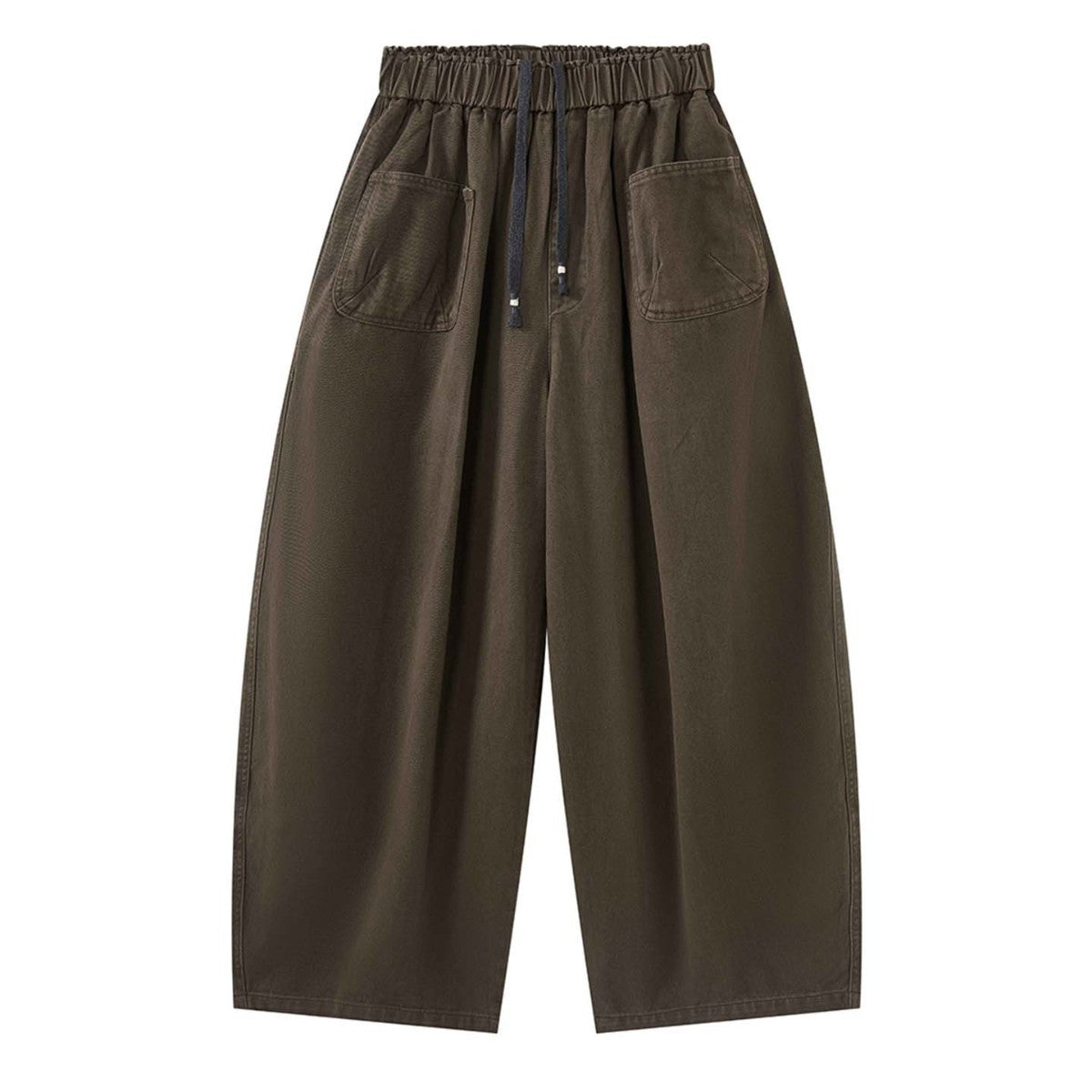 Women's Wide High-Waist Culotte Pants with Elastic Waistband and Applied Pockets Chichicherry