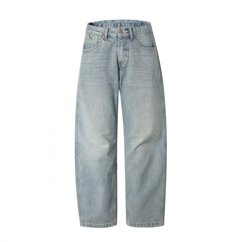 Men's Casual Straight Jeans with High Waist, Straight Leg and Stonewashed Finish Chichicherry