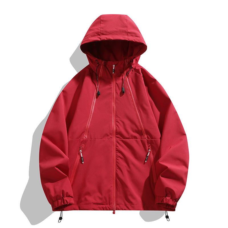 Unisex Lightweight Hooded Windbreaker with Water-Repellent Surface, Zipper Pockets and Drawstring Chichicherry