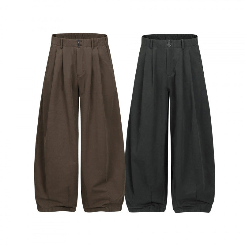 Women's Wide High-Waist Pleated Trousers with Balloon-Shaped Silhouette Chichicherry