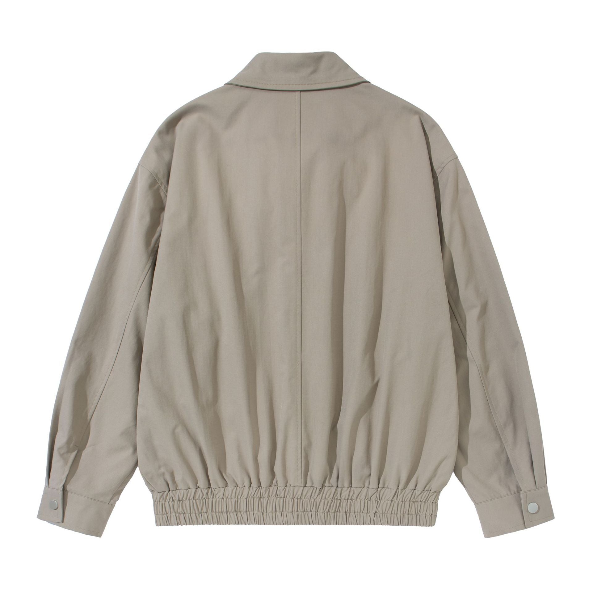 Unisex Short Cut Boxy Blouson Jacket with Shirt Collar, Concealed Zipper and Gathered Hem Chichicherry