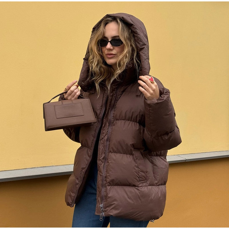 Women Padded Oversized Padded Jacket with Volume Sleeves and Removable Hooded Collar Chichicherry