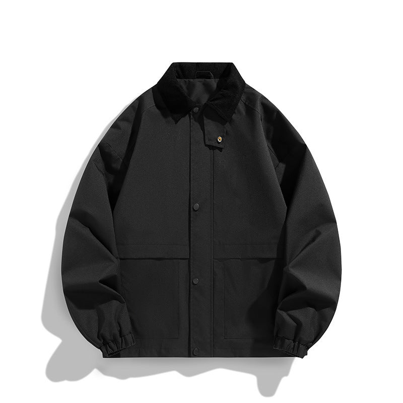 Men's Oversized Utility Jacket with Cord Collar and Snap Front Chichicherry