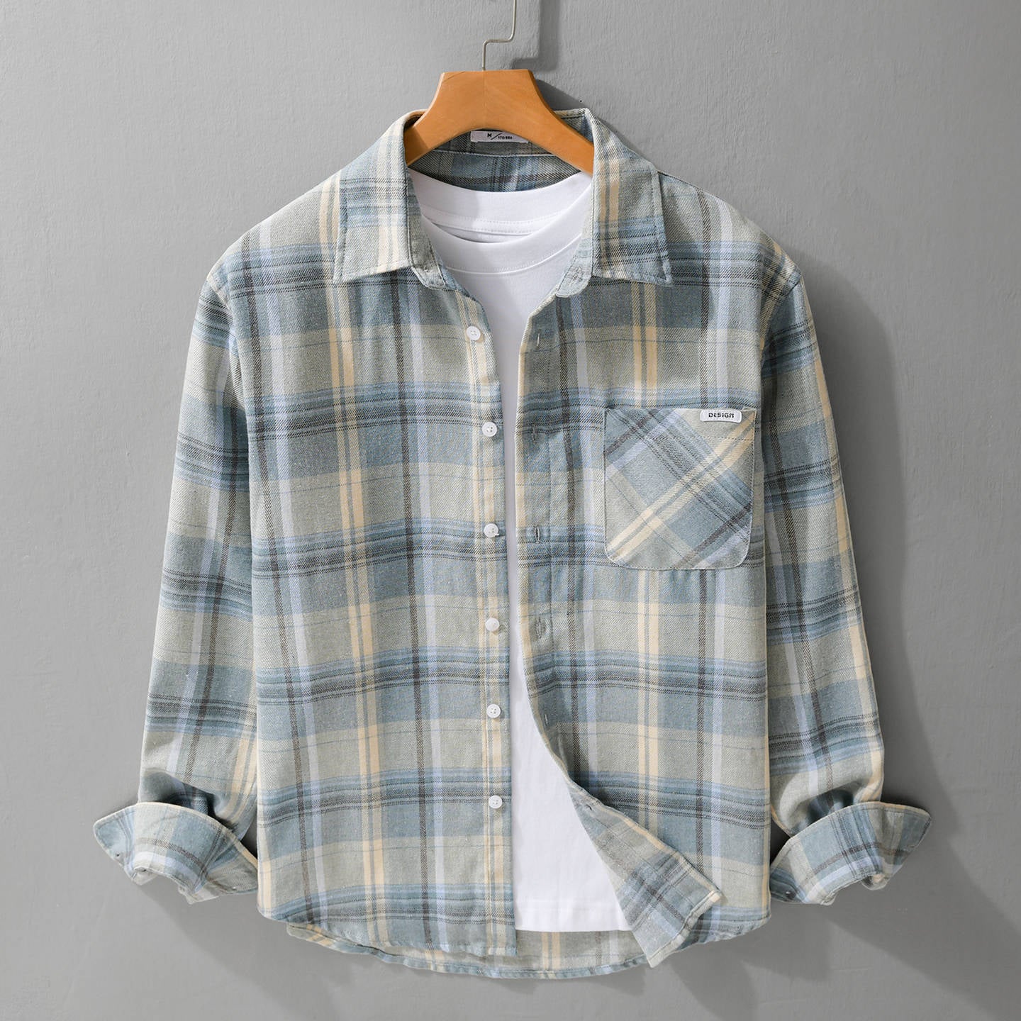 Men's Checked Lightweight Flannel Overshirt with Chest Pocket and Relaxed Fit Chichicherry