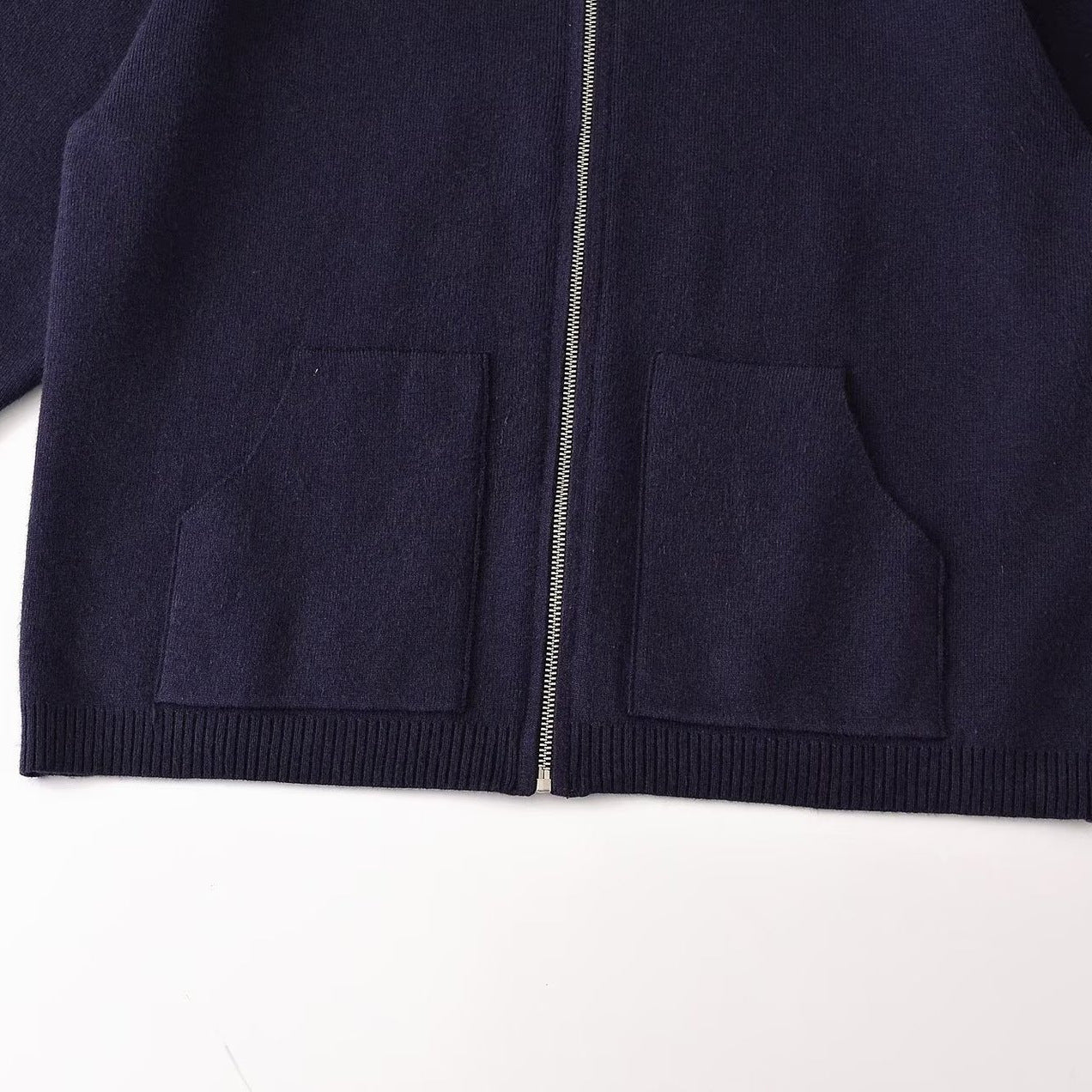 Women's Chunky Knit Oversized Zip Jacket with Stand-Up Collar and Patch Pockets Chichicherry