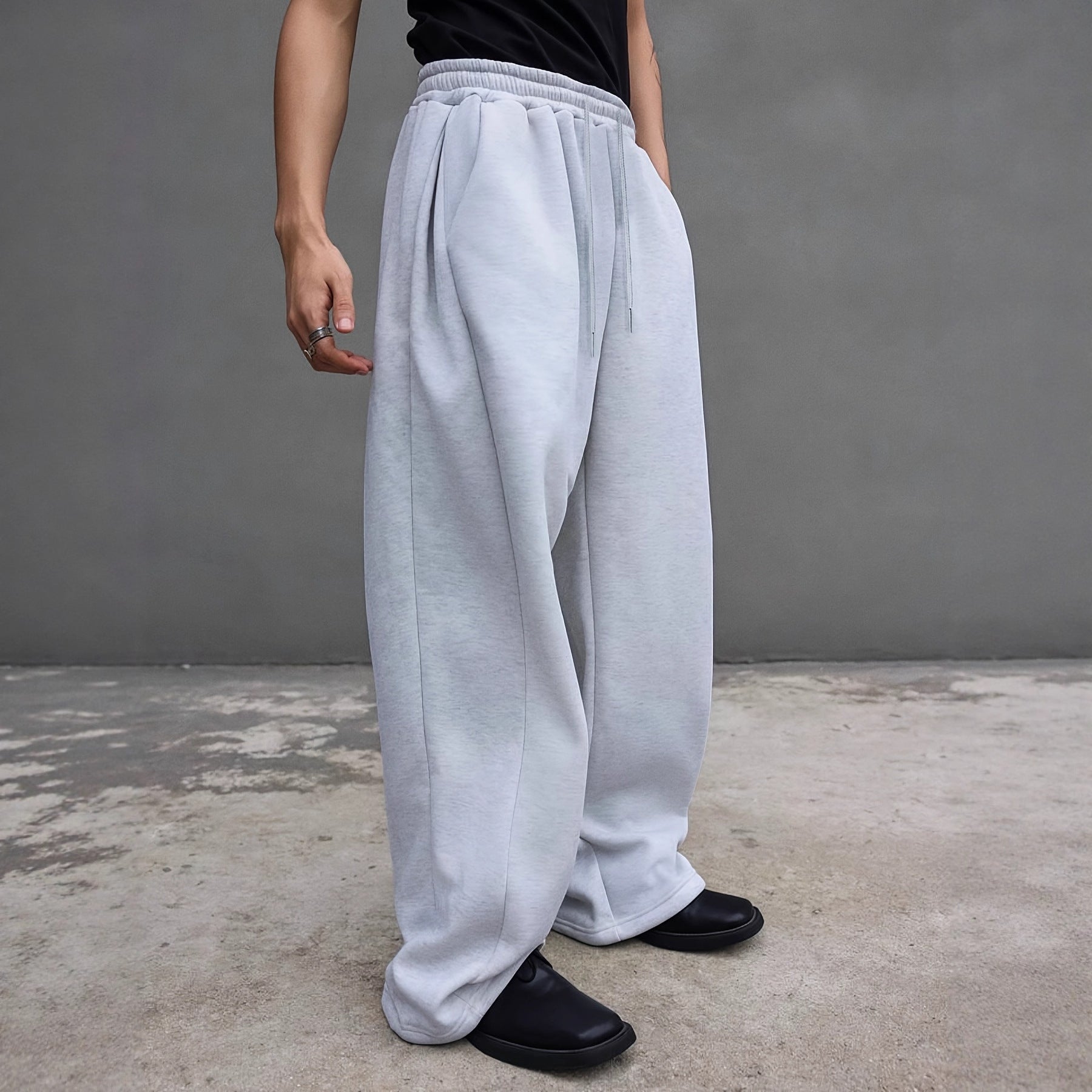 Men's Wide Oversize Sweatpants with Drawstring Waist, Fleece Lining & Side Pockets Chichicherry