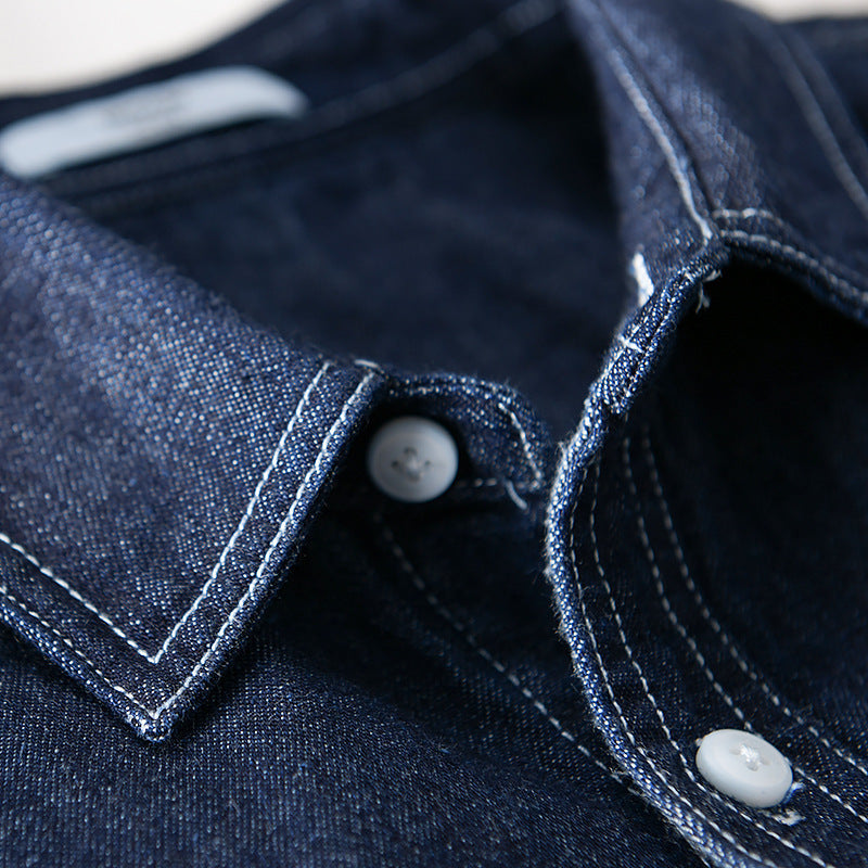 Men's jeans overshirt in worker style with double chest pockets and contrasting decorative seams Chichicherry