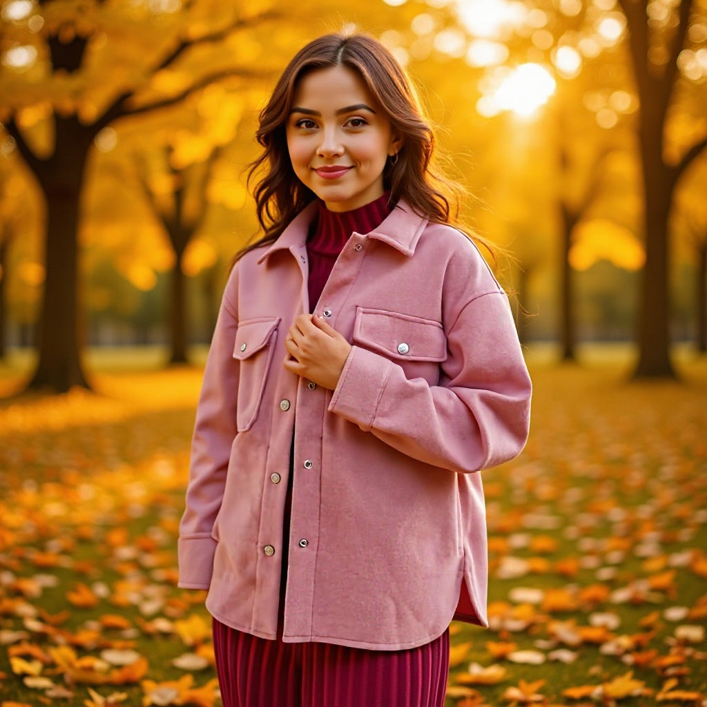 Women Oversize Wool Blend Shacket with Snap Button Front and Patch Pockets Chichicherry