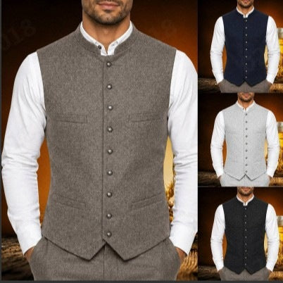 Men's vest with stand-up collar and continuous button placket in traditional style Chichicherry