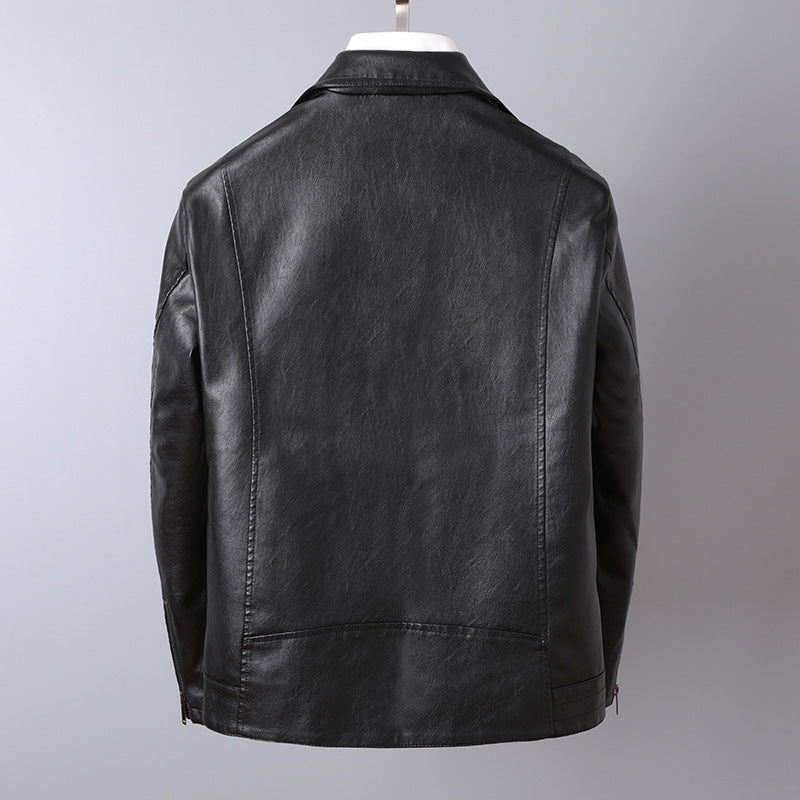 Men's Slim-Fit Faux Leather Moto Jacket with Asymmetrical Zipper and Clean Notched Lapel Chichicherry