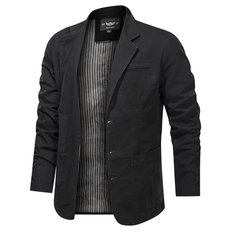 Men's Casual Cotton Blazer Jacket with Classic Button Front and Patch Pockets Chichicherry